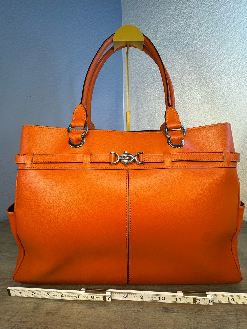 Franklin Covey Persimmon Orange Leather Tote Bag Large Structured Satchel